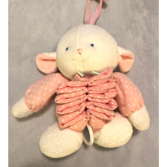 VTG 2000 Oshkosh Toys R Us Musical Crib Pull Toy Pink Polka Dot Lamb Plush - Picture 1 of 4